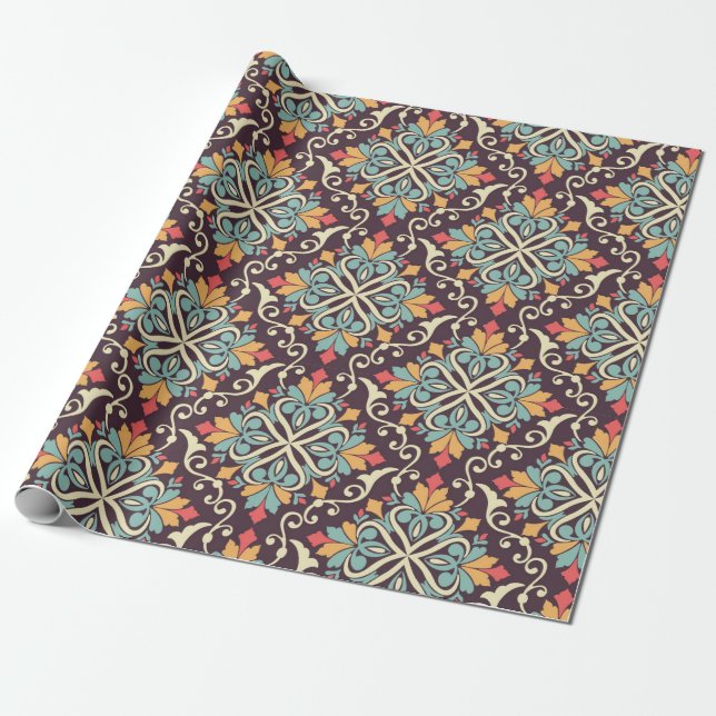Papier Cadeau Motif de tuiles florales (Déroulé)