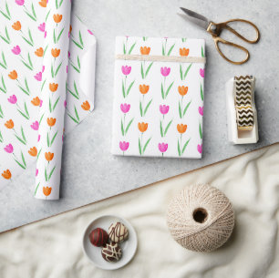 Papier Cadeau Motif de tulipe rose et orange chaud