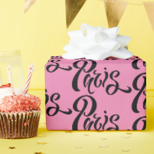 Papier Cadeau Motif de typographie Chic Pink et Black Paris