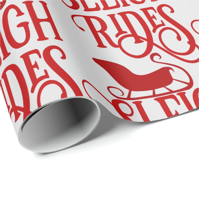 Papier Cadeau Motif de typographie Sleigh Rides (Coin rond)
