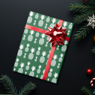 Papier Cadeau Motif de vacances ananas mignon blanc sur fond ver