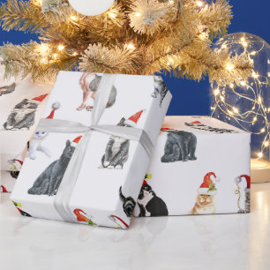 Papier Cadeau Motif de vacances de Noël Adorable Chaton Catmas