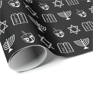 Papier Cadeau Motif de vacances en noir et blanc Hanoukka