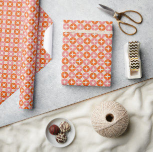 Papier Cadeau Motif de vacances rose orange rétro moderne