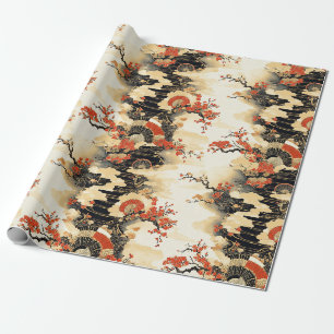 Papier Cadeau Motif de ventilateur de fleurs de cerisier japonai