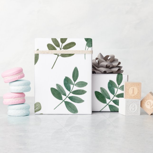 Papier Cadeau Motif de verdure aquarelle. Feuillage botanique (Baby Shower)