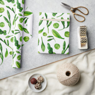 Papier Cadeau Motif de verdure aquarelle. Floral botanique