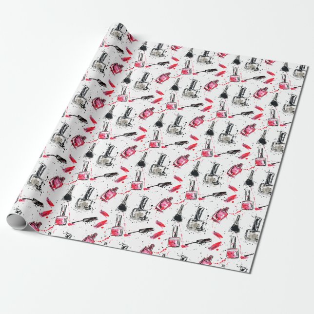 Papier Cadeau Motif de vernis à ongles d'aquarelle (Déroulé)