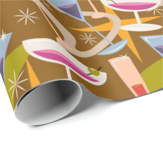 Papier Cadeau Motif de verres à cocktail Martini Rétro Atomique 