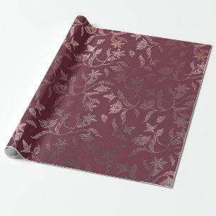 Papier Cadeau Motif de vigne florale rose en Bourgogne profonde