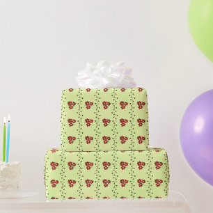 Papier Cadeau Motif de vigne florale rouge sur fond vert clair