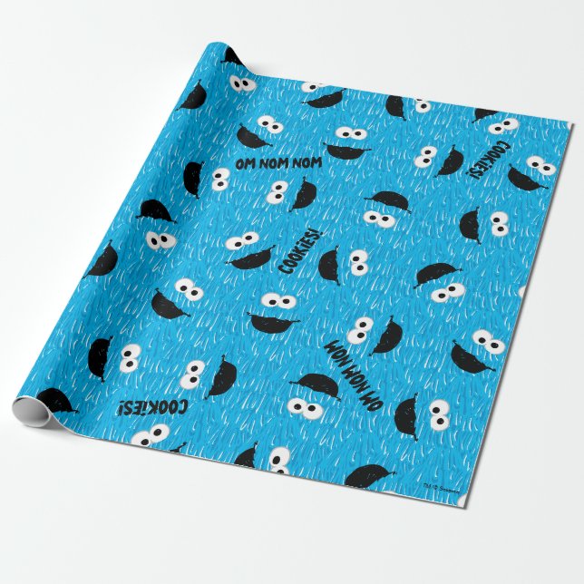 Papier Cadeau Motif de visage de fourrure de monstre de cookies (Déroulé)