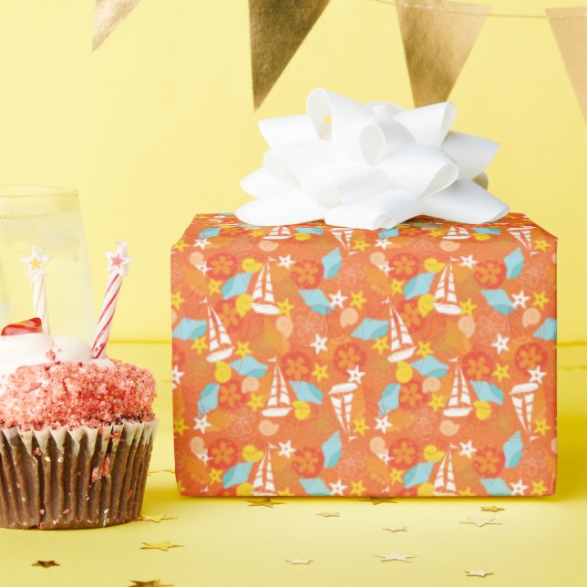 Papier Cadeau Motif de voilier tropical (Fête d'anniversaire)