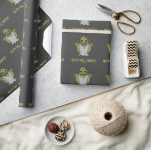 Papier Cadeau Motif de zombie de dessin animé effrayant Texte Jo