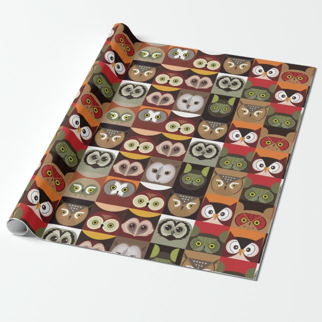 Papier Cadeau Motif décoratif de hibou (Déroulé)