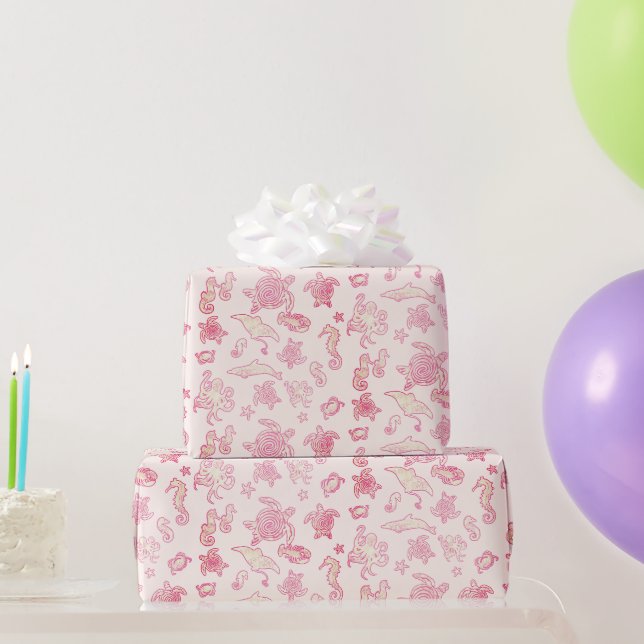Papier Cadeau Motif Dégradé Rose Vie Marine (Cadeaux de fête)