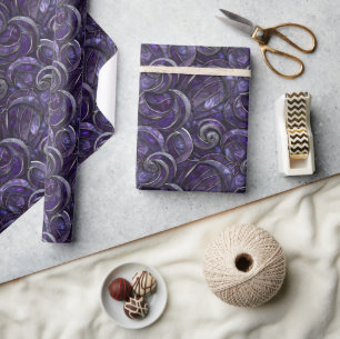 Papier Cadeau Motif d'élégance de Noël violet Accent d'argent