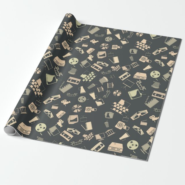 Papier Cadeau Motif d'éléments de film rétro (Déroulé)