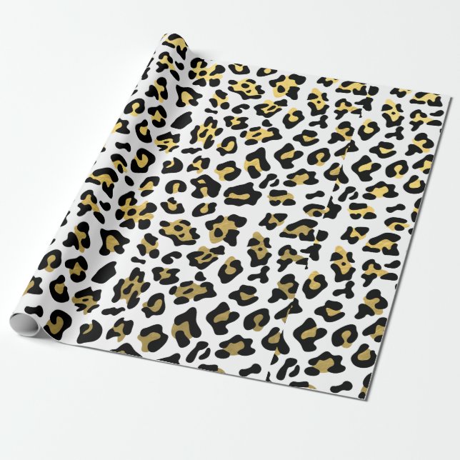 Papier Cadeau Motif d'empreinte de léopard de noir de feuille (Déroulé)