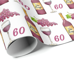 Papier Cadeau Motif des amateurs de vin rouge 60e anniversaire