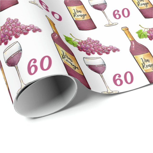 Papier Cadeau Motif des amateurs de vin rouge 60e anniversaire (Coin rond)