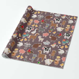Papier Cadeau Motif des animaux de ferme mignons