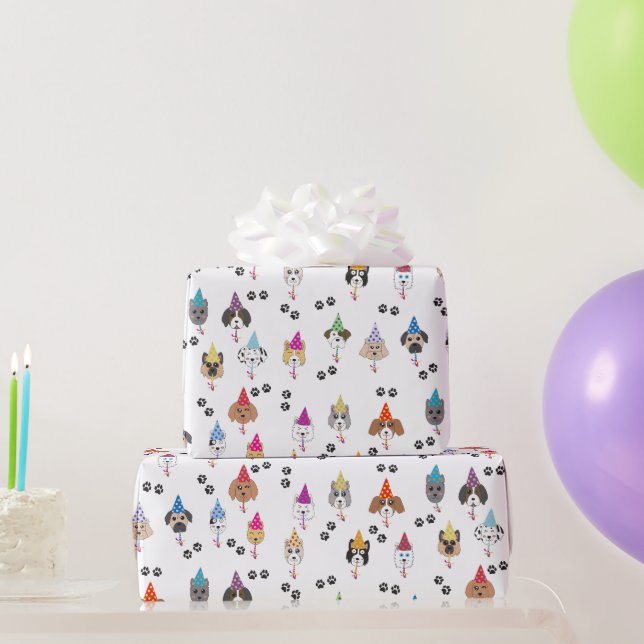 Papier Cadeau Motif des chiens de fête d'anniversaire (Cadeaux de fête)