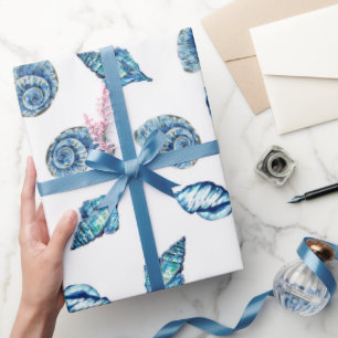 Papier Cadeau Motif des coquillages bleus