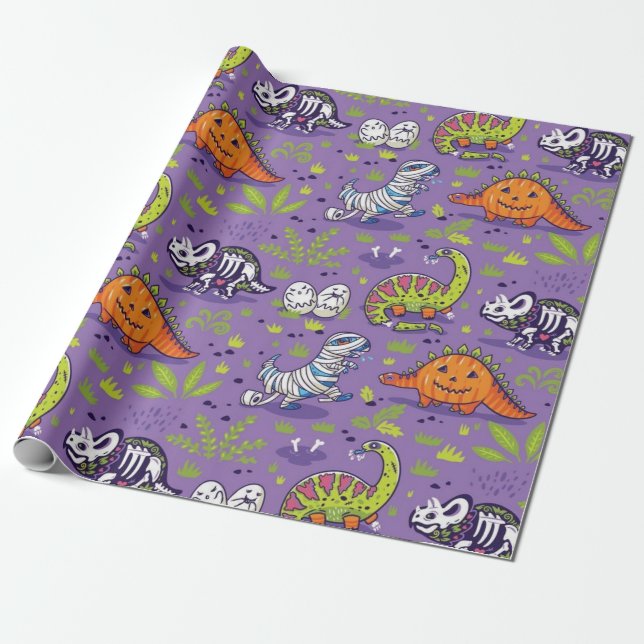 Papier Cadeau Motif des dinosaures d'Halloween (Déroulé)
