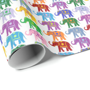 Papier Cadeau Motif des éléphants décoratifs colorés