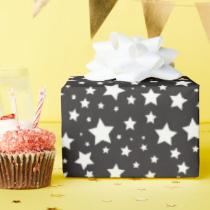 Papier Cadeau Motif des étoiles cosmiques en noir et blanc