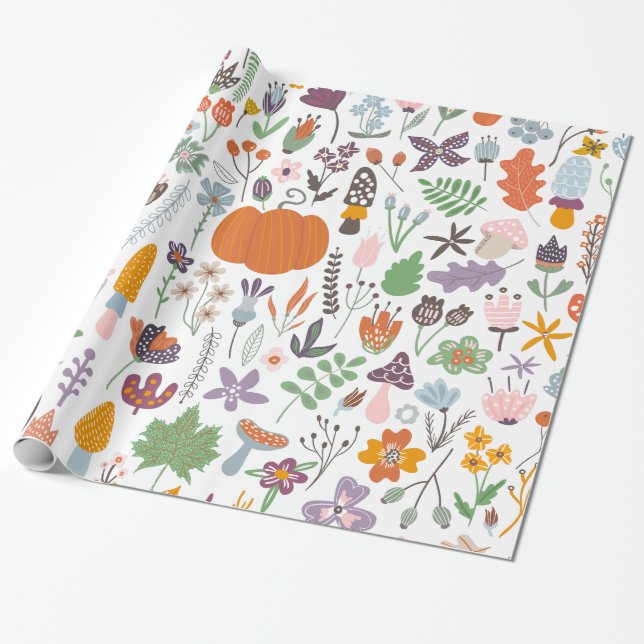Papier Cadeau Motif des feuilles et des symboles de chute (Déroulé)