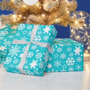 Papier Cadeau Motif des flocons de neige bleu blanc moderne