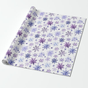Papier Cadeau Motif des flocons d'eau violet de Noël