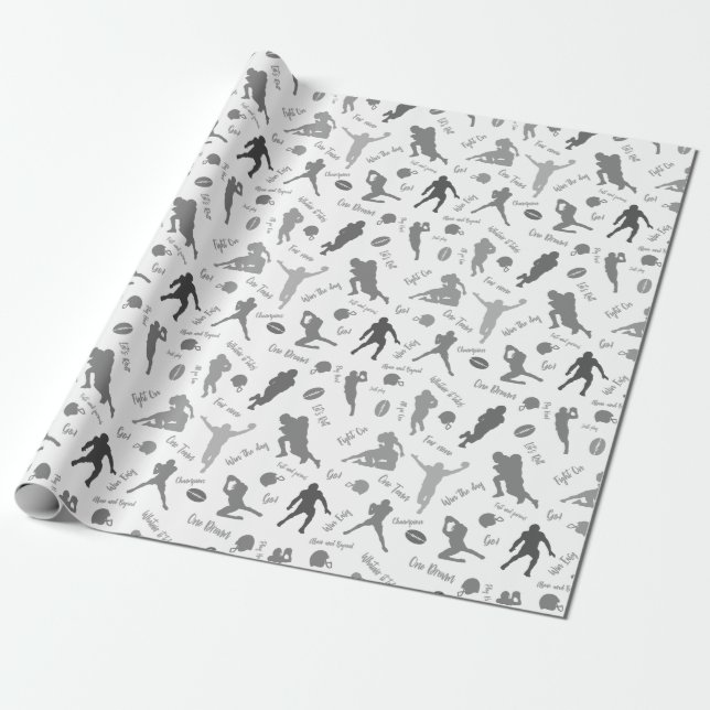 Papier Cadeau Motif Des Joueurs De Football Gris Sur Blanc (Déroulé)