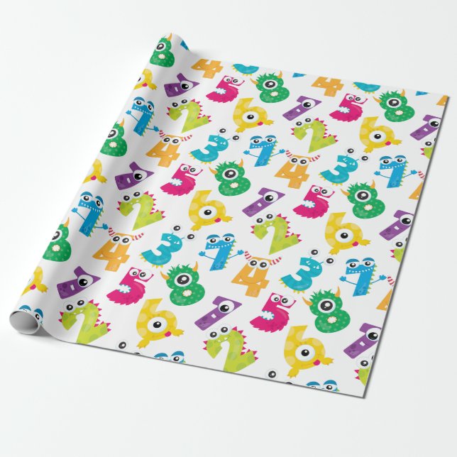 Papier Cadeau Motif des numéros de monstre de dessin (Déroulé)