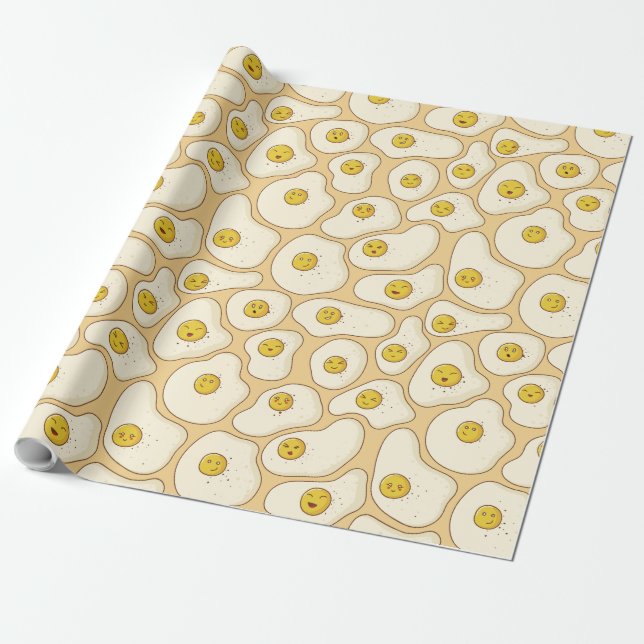 Papier Cadeau Motif des oeufs frits de Kawaii (Déroulé)