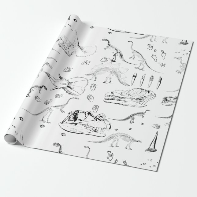 Papier Cadeau Motif des os fossiles de dinosaures (Déroulé)