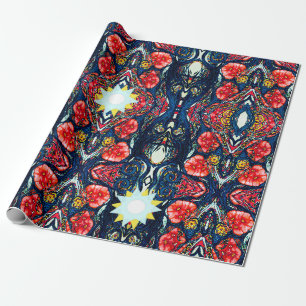 Papier Cadeau Motif des pavots et des étoiles