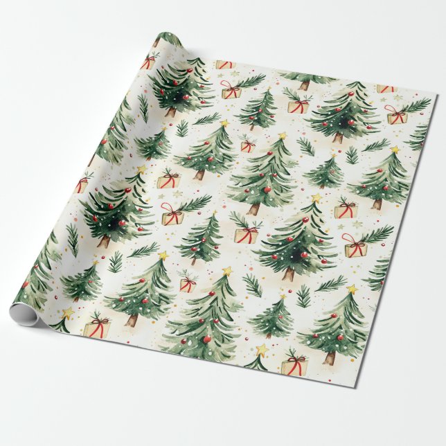 Papier Cadeau Motif des pins de Noël (Déroulé)