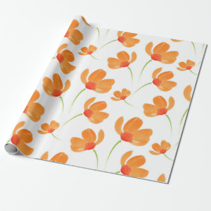 Papier Cadeau Motif des Poppies d'aquarelle orange