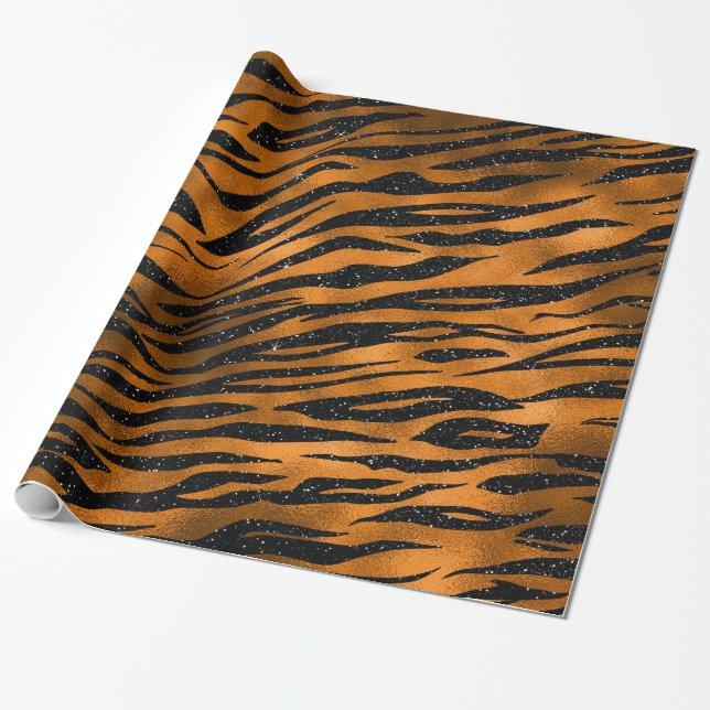 Papier Cadeau Motif des rayures de tigre noir et cuivre (Déroulé)
