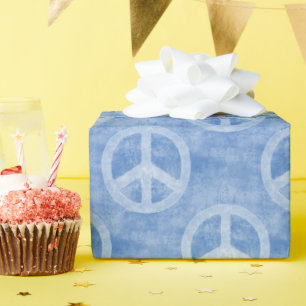Papier Cadeau Motif des signes de paix bleu passé