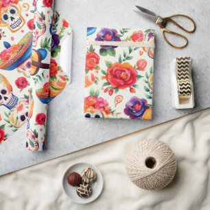 Papier Cadeau Motif des symboles Dia de los Muertos