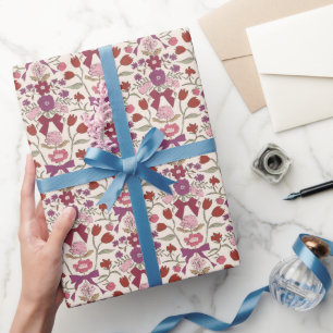 Papier Cadeau Motif des vaches et des fleurs magenta
