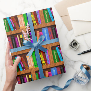 Papier Cadeau Motif d'étagères à livres de bibliothèque pour