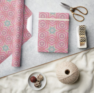 Papier Cadeau Motif d'étoile à la main - Rose Turquoise