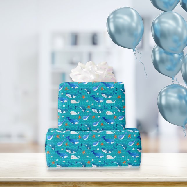 Papier Cadeau Motif d'étoiles de baleine | Moyen Turquoise (Créateur téléchargé)