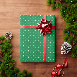 Papier Cadeau Motif d'étoiles vertes et blanches festives