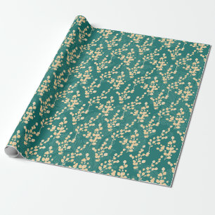 Papier Cadeau Motif d'eucalyptus sarcelle et or